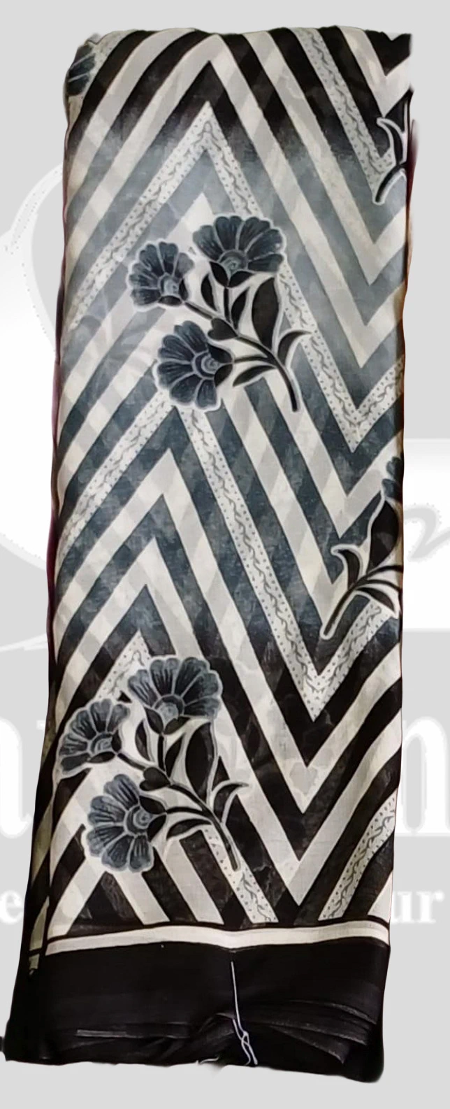 Reniyal (Heavy) Floral & Striped Printed Saree &ndash; SMARTLK1004 &ndash; Black Grey Mix